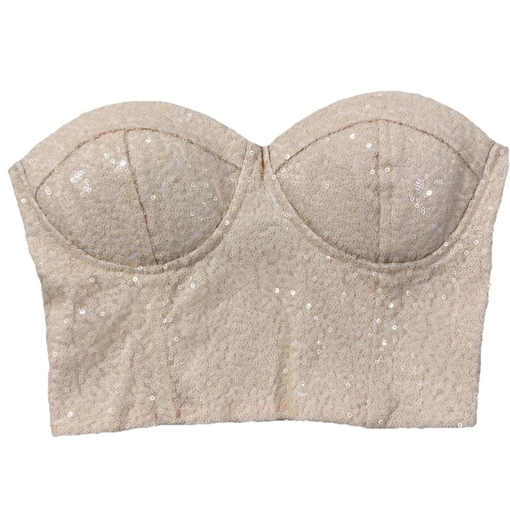 Charlotte Russe Bustier Top Womens Small Pink Sequin Formal Party Strapless